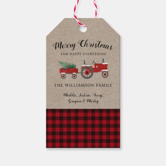 メリー素朴クリスマス赤い格子縞の休日 ギフトタグ (正面)