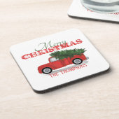 メリー素朴クリスマス赤トラック可愛いカスタム コースター (左側)