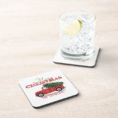 メリー素朴クリスマス赤トラック可愛いカスタム コースター (右側)