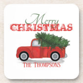 メリー素朴クリスマス赤トラック可愛いカスタム コースター (正面)