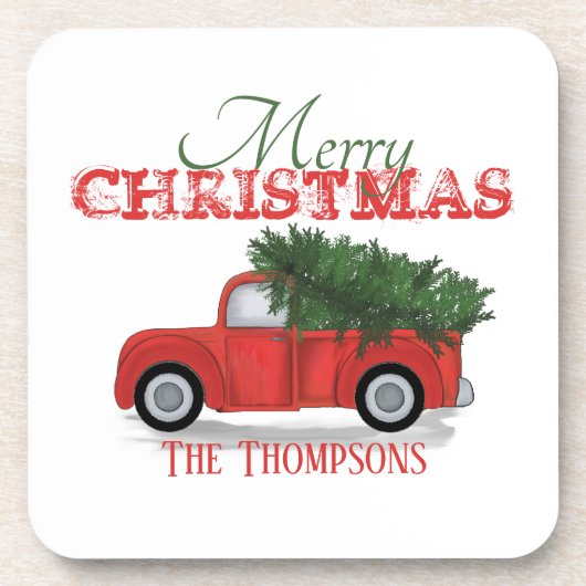 メリー素朴クリスマス赤トラック可愛いカスタム コースター (正面)