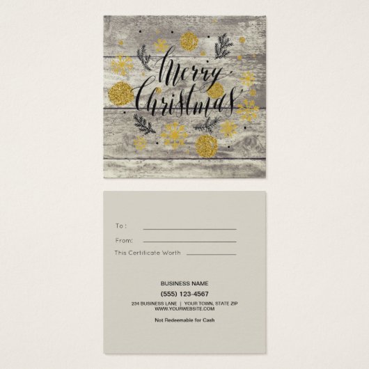 メリー素朴クリスマス金ゴールドギフトカード証明書 (正面&裏面)
