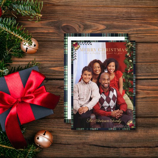 メリー素朴クリスマス1フォトタータンチェックブループレイド カード