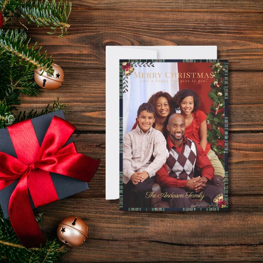 メリー素朴クリスマス1フォトタータンチェックブループレイド カード