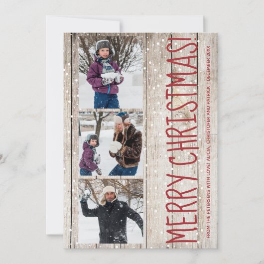 メリー素朴クリスマス3枚の写真は納屋の木をコラージュ シーズンカード (正面)