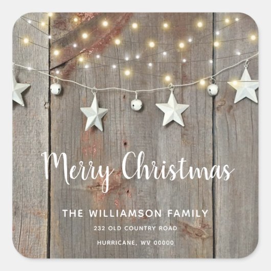 メリー素朴スクリスマスバーンウッドストリングライト スクエアシール (正面)