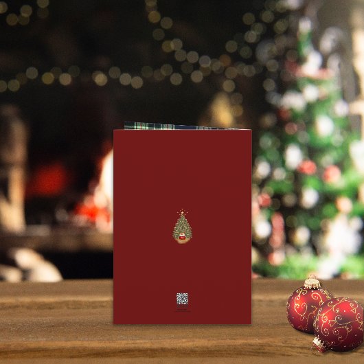 メリー素朴スクリスマスブルー赤い格子柄1枚の写真 カード