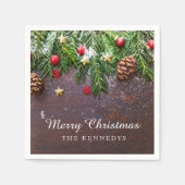 メリー素朴パーソナライズされたクリスマス スタンダードカクテルナプキン (正面)