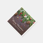 メリー素朴パーソナライズされたクリスマス スタンダードカクテルナプキン (角)