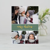 メリー素朴モダンクリスマス3枚の写真 箔シーズンカード (立ち正面)