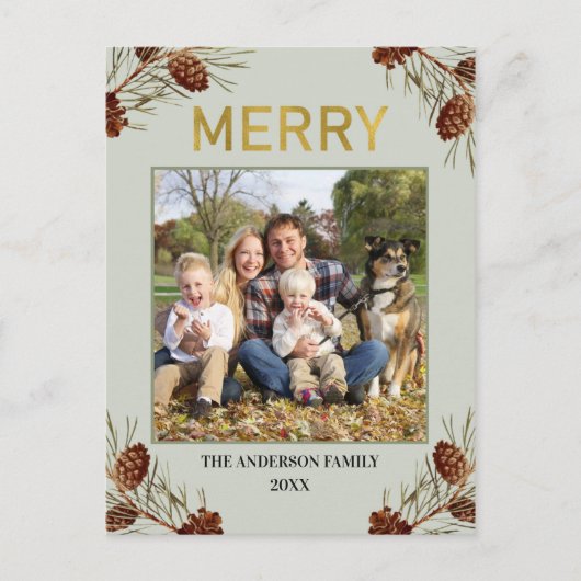 メリー素朴Green Photo Christmas Holiday シーズンポストカード (正面)