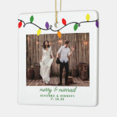 メリー結婚したカラフル初めてのクリスマス セラミックオーナメント (左)
