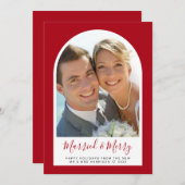 メリー結婚したクリスマスのアーチ写真赤 シーズンカード (正面/裏面)