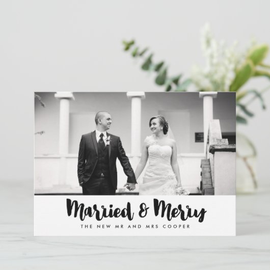 メリー結婚したクリスマスの休日の写真カード シーズンカード (スタンド正面)