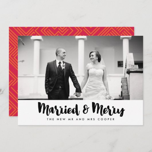 メリー結婚したクリスマスの休日の写真カード シーズンカード (正面/裏面)