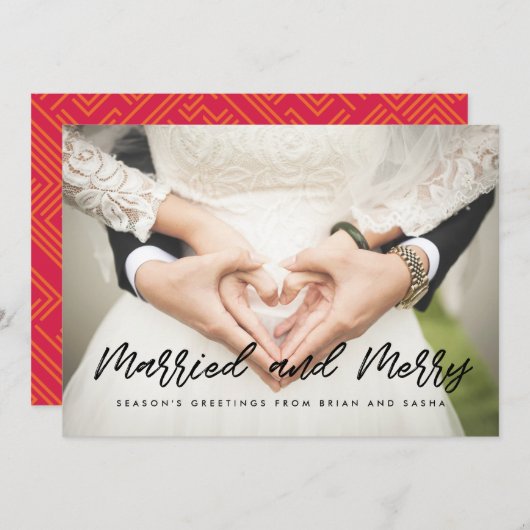 メリー結婚したクリスマスの写真結婚カードと シーズンカード (正面/裏面)