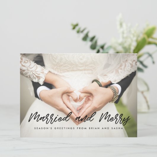 メリー結婚したクリスマスの写真結婚カードと シーズンカード (スタンド正面)