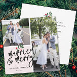 メリー結婚したクリスマスの写真 シーズンカード<br><div class="desc">この素晴らし2枚の写真の休日カースタイリッシュドで声明を作る結婚したとシックなスクリプトフォントでメリー"と"を搭載し、新しいカップルに最適結婚した。背中に自分パーソナライズされたの気持ちを追加。</div>