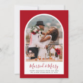 メリー結婚したクリスマス写真アーチ型フレームレッド シーズンカード (正面)