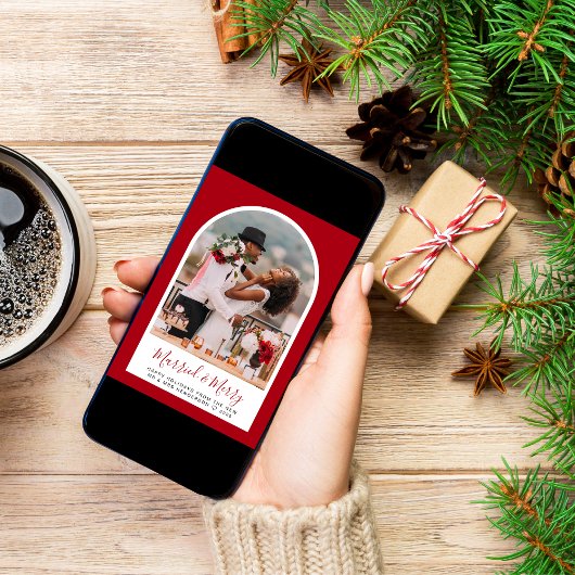 メリー結婚したクリスマス写真アーチ型フレームレッド シーズンカード