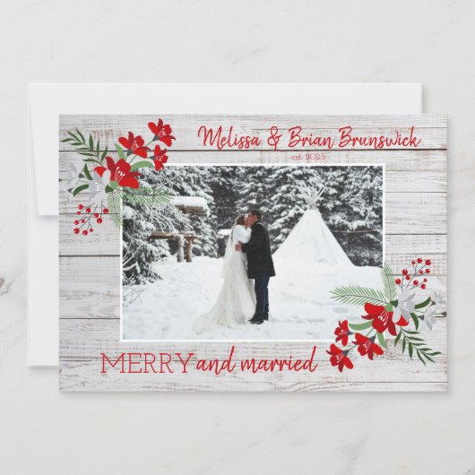 メリー結婚したクリスマス写真ホリデーカード シーズンカード (正面)