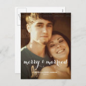メリー結婚したクリスマス写真ホワイトスクリプトホリデー シーズンポストカード (正面/裏面)
