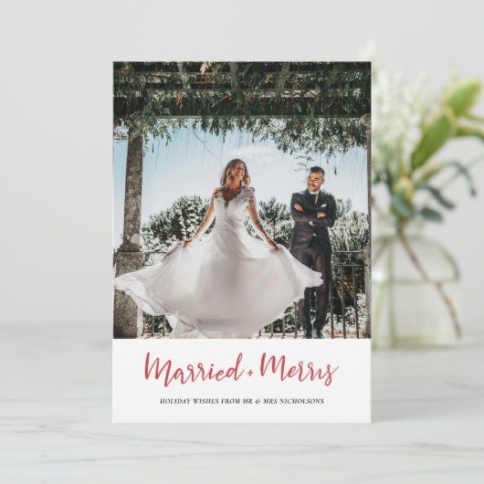 &メリー結婚したクリスマス手書きの脚本写真 シーズンカード (スタンド正面)