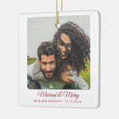 メリー結婚したクリスマス・カップル新婚2枚の写真 セラミックオーナメント (左)