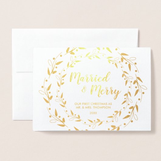メリー結婚したスのクリスマス結婚の写真と感謝してい 箔カード (封筒付き正面)
