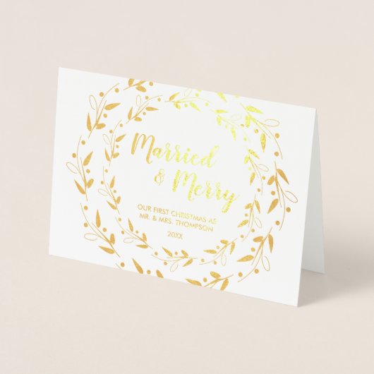 メリー結婚したスのクリスマス結婚の写真と感謝してい 箔カード (正面)