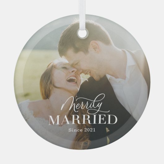 メリー結婚したスカスタムフォトクリスマスオーナメント ガラスオーナメント (正面)