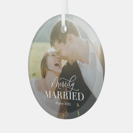 メリー結婚したスカスタムフォトクリスマスオーナメント ガラスオーナメント (正面左)