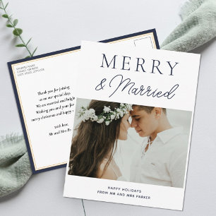 メリー結婚したモダンBlue Script Photo Chrimas シーズンポストカード
