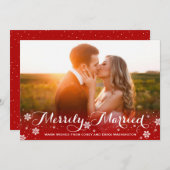 メリー結婚したリースノーフレークレッドホリデーフォト シーズンカード (正面/裏面)