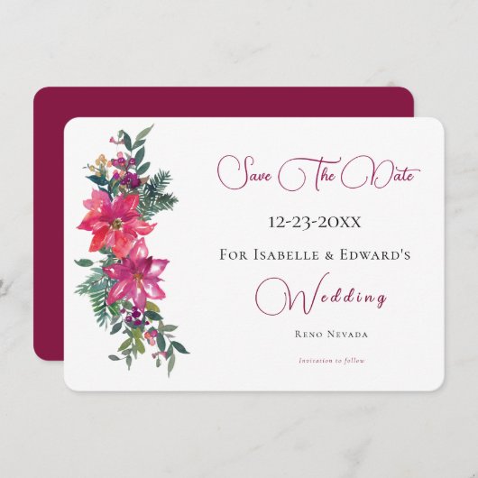 メリー結婚したリーピンククリスマス結婚フローラ セーブザデート (正面/裏面)