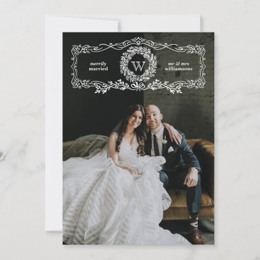 メリー結婚したリーモノグラムリースホリデーフォトカード シーズンカード (正面)