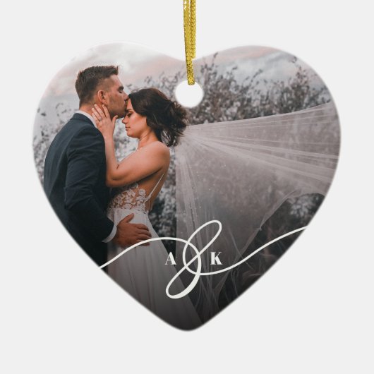 メリー結婚したリー夫妻の初めてのクリスマス写真 セラミックオーナメント (正面)