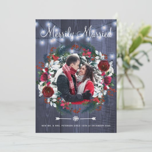 メリー結婚したリー・クリスマス・カップルのフローラ写真 シーズンカード (スタンド正面)