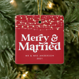 メリー結婚した結婚クリスマスの光 セラミックオーナメント
