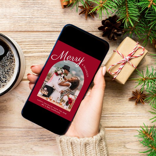 メリー結婚した・クリスマスのアーチ型のフォトレッド シーズンカード