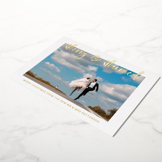 メリー結婚結婚した初めてのクリスマス 箔招待状 (回転した状態)