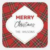 メリー芸術的クリスマスタータンチェックブルゴーニュ スクエアシール (正面)
