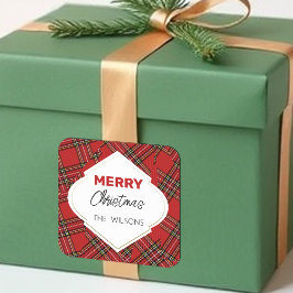 メリー芸術的クリスマスタータンチェックブルゴーニュ スクエアシール