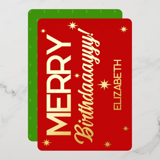 メリー誕生日 – 繁栄クリスマススター 箔シーズンカード (正面/裏面)