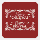 メリー赤と白クリスマスとお正月おめでとう スクエアシール (正面)
