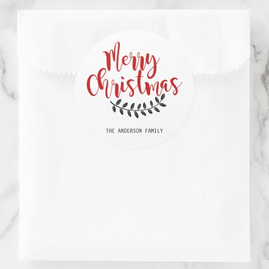 メリー赤と白クリスマスのシパーソナライズされたステッカー ラウンドシール (バッグ)