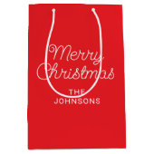 メリー赤と白クリスマスのモノリン文字 ミディアムペーパーバッグ (正面)