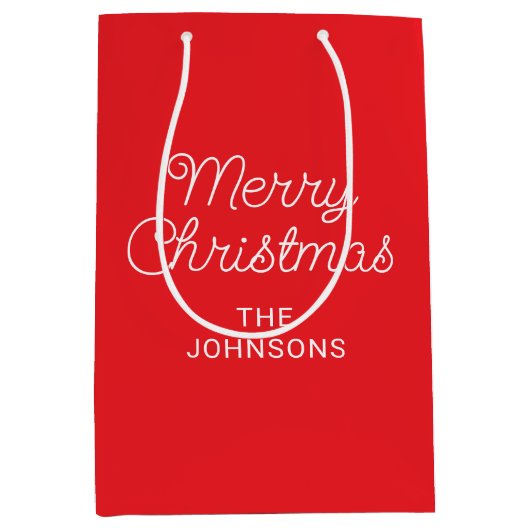 メリー赤と白クリスマスのモノリン文字 ミディアムペーパーバッグ (正面)