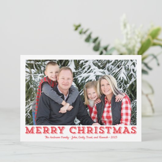 メリー赤と白クリスマスの写真カード シーズンカード (スタンド正面)