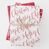 メリー赤と白クリスマスの雪の結晶 ラッピングペーパーシート (インサイチュ)